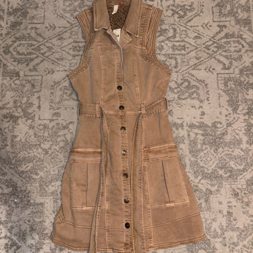 Anthropologie Sleeveless Utility Mini Dress in Tan
